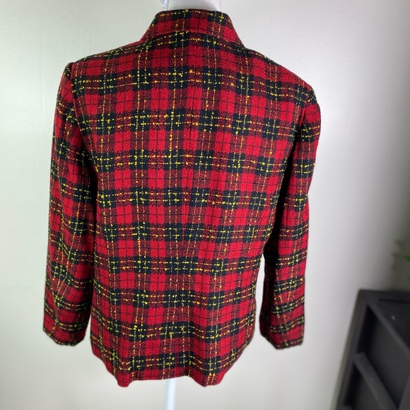Sag Harbor women vintage full zip plaid lined knit blazer Sz 12 pockets red - Picture 4 of 8